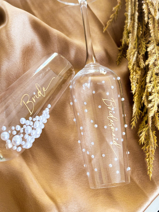 Personalised pearl adorned crystal champagne flute