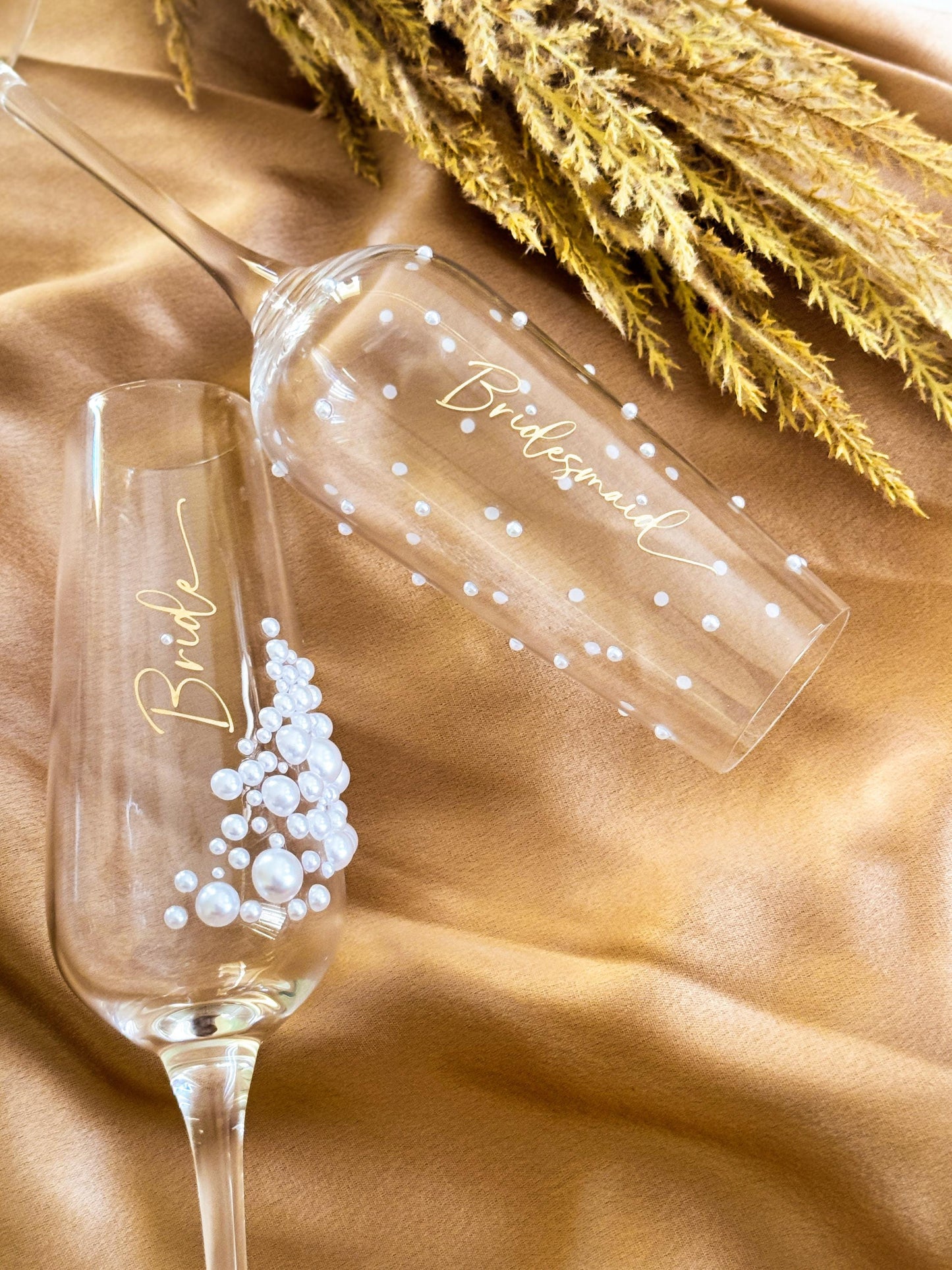 Personalised pearl adorned crystal champagne flute