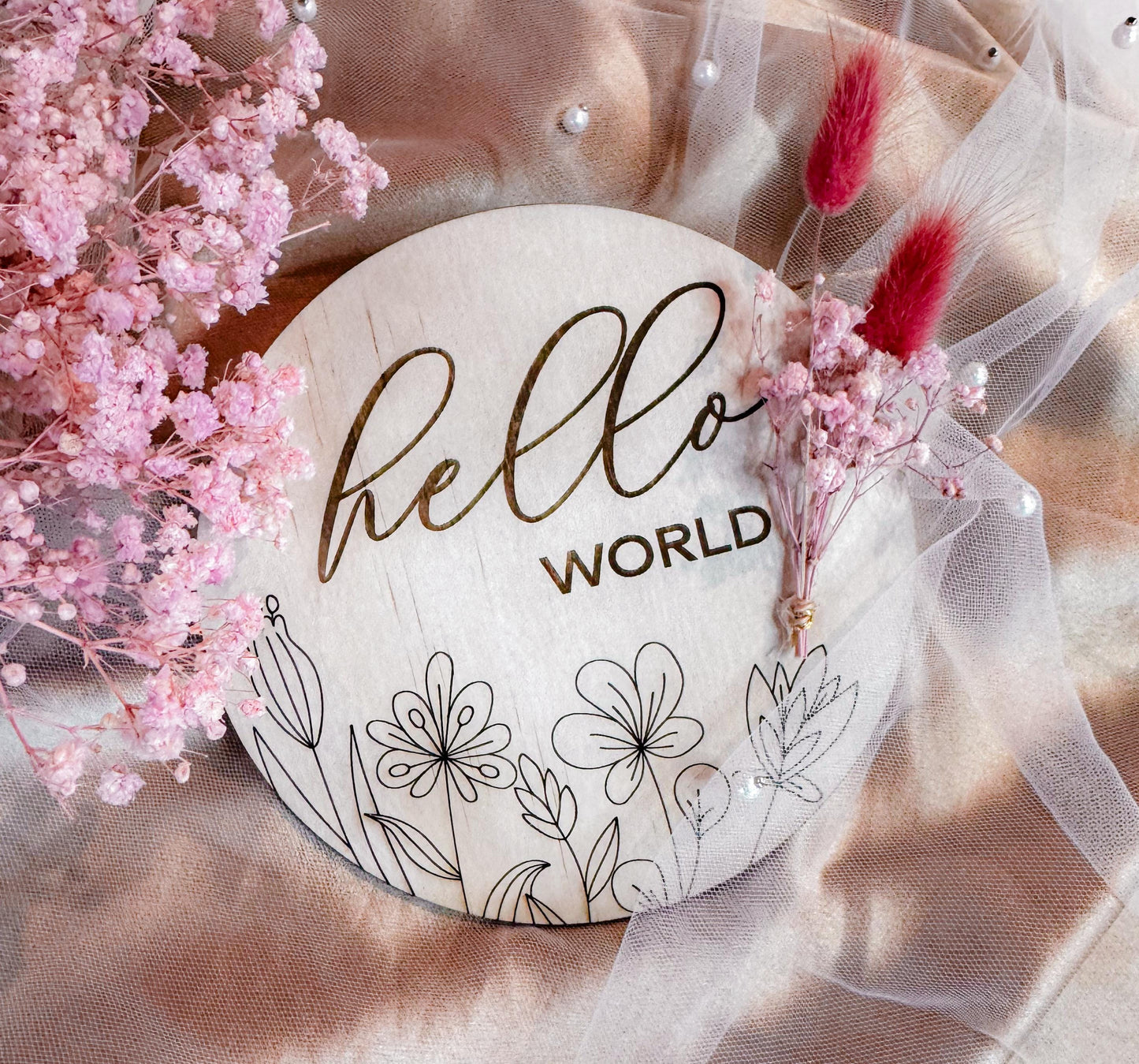 Wildflower Baby Milestone Discs: Engraved Wooden Photo Prop
