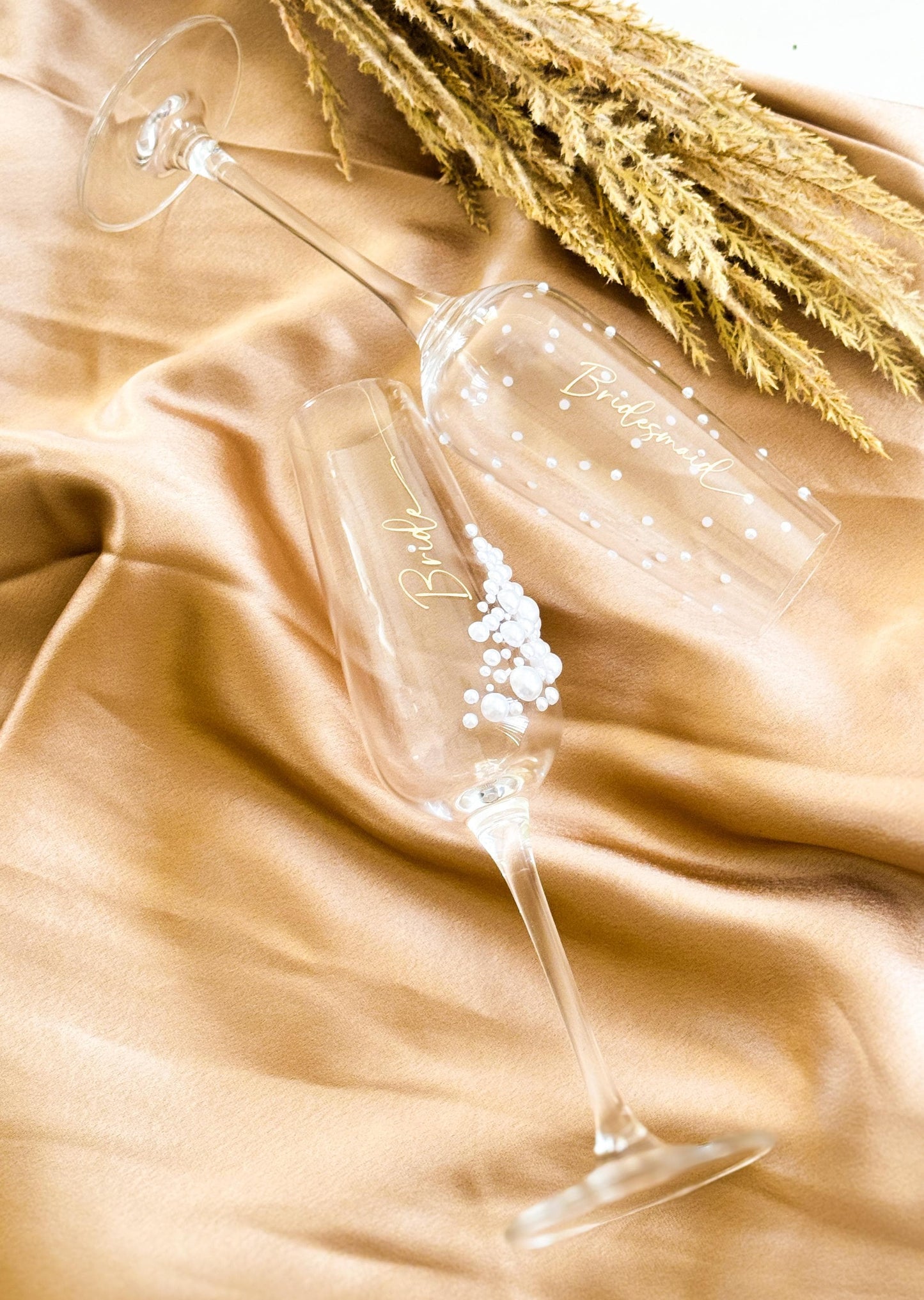 Personalised pearl adorned crystal champagne flute